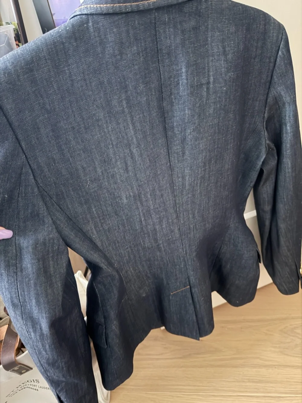 Zara Dark Indigo Denim Blazer with Gold Buttons - Picture 5 of 7